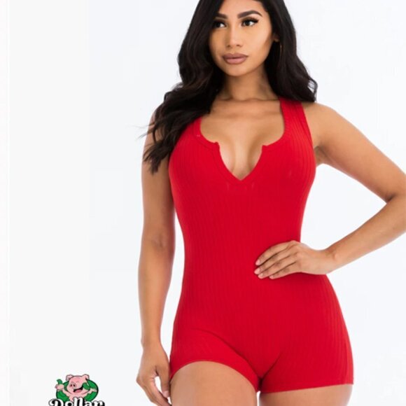 Capella  Ribbed Short Romper Red Size Small - Picture 1 of 8